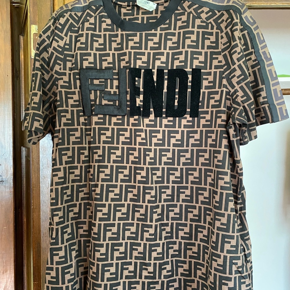 Women's FENDI Classic F Printing Short Sleeve T- Brown